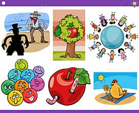cartoon concepts or metaphors with comic characters set