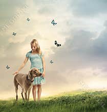 Young Girl with Her Dog