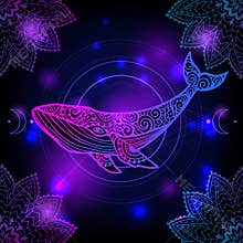 Whale mandala. Vector illustration. Whale sea animal in Zen style