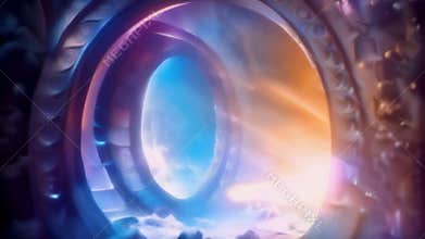 A Mysterious Fantasy Portal to a Mystical World. Ancient Magical Glowing Gate.