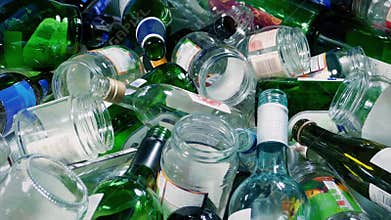 Glass Recycling Pile Mixed Bottles And Jars