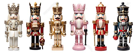 Set of christmas nutcracker toy soldier guard on transparent background cutout, PNG file