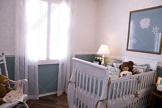 A crib in a baby room interior