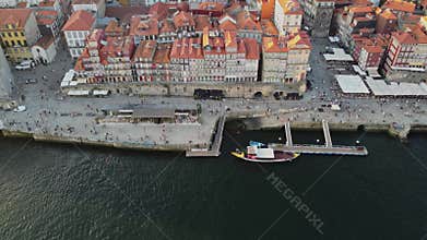 The Old City Of Porto In Portugal, Europe, 4K Aerial Skyline Drone View, Sunset.