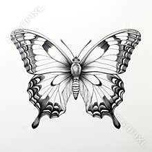 Contemporary Graphic Realism: Black And White Butterfly Drawing