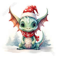 Little cute cartoon dragon with wings and a tail. Funny fantasy character