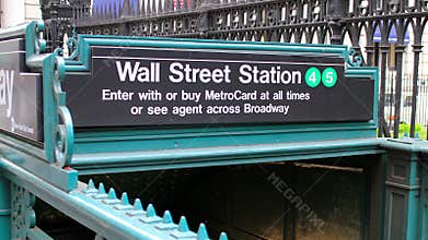 New York City USA, Wall Street subway station entrance. USA