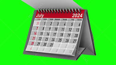 Calendar for 2024 year on green background. Isolated 3D render
