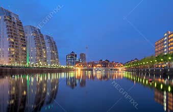 Salford Quays at dusk