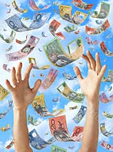 Falling Money Australian Hands Sky