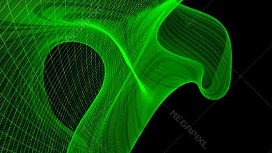 Moving wavy strip of lines. Design. Ribbon of wavy ripples and stripes. Striped ribbon moves in wavy curves in space