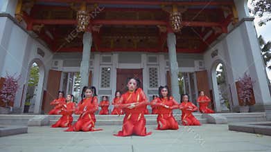 Group of Dancers Performing Synchronized Chinese Dance