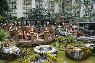 Nashville, Tennessee - June 26, 2022 - The restaurant and beautiful landscape inside of Gaylord Opryland Resort and Convention