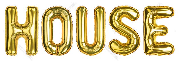 House balloons. Buy and Sell. Sale, Clearance, discount. Yellow Gold foil helium balloon.
