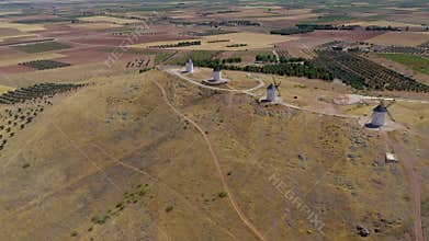 Windmills of Alcazar de San Juan perspective from drone.