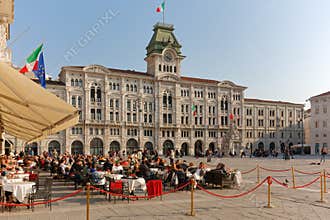 Crowd at CaffÃ¨ degli Specchi and City Hall in Trieste