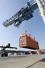 Crane lowering container