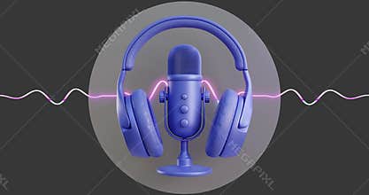 3d animation podcast, headphones, podcast recording, microphone