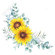 Watercolor sunflowers bouquet, hand painted sunflower bouquets, sunfower flower arrangement. Wedding invitation clipart elements.