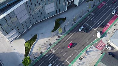 Aerial view of Marasti district in Cluj, Romania. Office building and traffic
