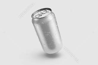 Aluminium drink can 330ml with water drops mockup template.
