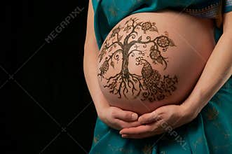 Henna Tree of Life on Pregnant Woman's Belly