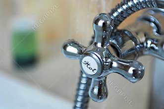 chrome hot water tap