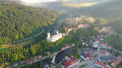 Rozmberk Castle and Vltava River from above