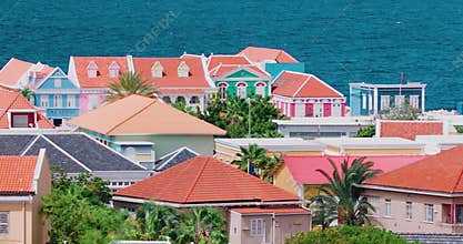 Slow pan of colorful houses in Pietermaai District, Curacao