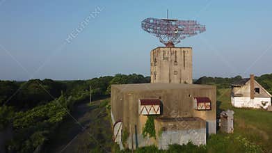 Aerial approach of Montauk radar tower AN FPS-35