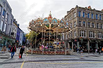 Carousel funfair ride in Cardiff City Center