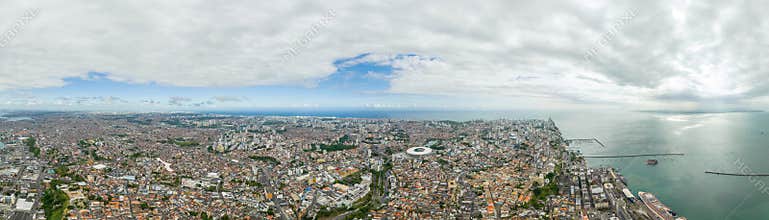Aerial top view cityscape downtown district of Salvador City in Bahia, Brazil