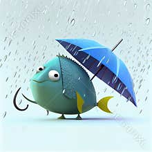 Fish under an umbrella. Cartoon illustration. Coloring.