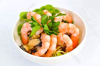 Seafood salad, shrimps