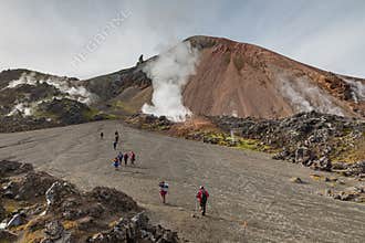Ascent to the Brennisteinsalda volcano. Landmannalaugar. Iceland.