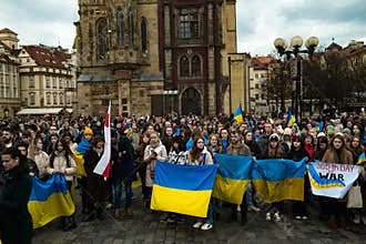 Prague,Czechia -24 February 2023.Ukrainian Activists protest against russian war