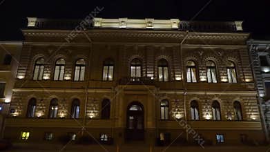 Old historical European building. Historical facade exterior of mansion.