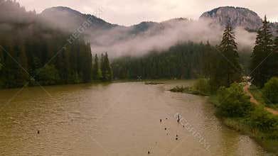 Footage of Red Lake in Romania shoot from a drone