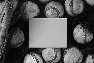 Old grunge texture of baseball balls with copy space on card