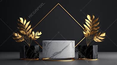 Luxury white Marble podium and golden leaves decoration for your product display.
