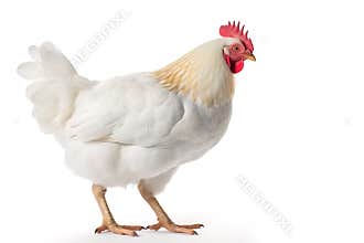 image of standing white hen on white background. Farm Animals. illustration, generative AI