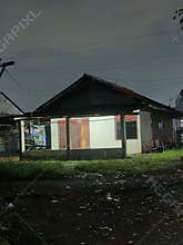 House night landscape empty sky star moon yard building