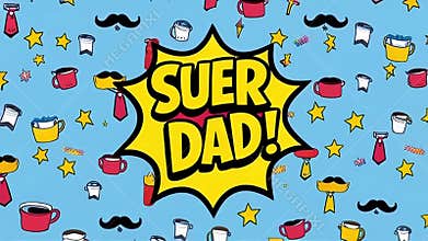 Super Dad design with various Father Day themed illustrations