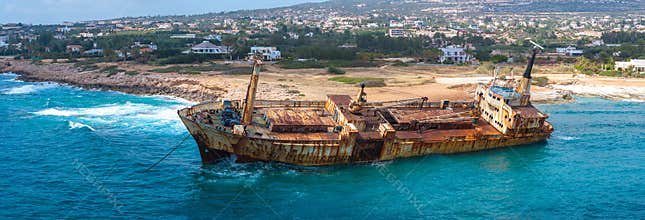 Aerial View of Edro III Shipwreck Near Cyprus Coastline