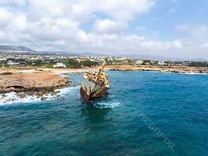Aerial View of Edro III Shipwreck Near Cyprus Coastline