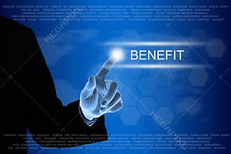 Business hand clicking benefit button