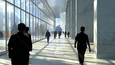 Modern Glass Corridor : People On The Move Ai Generative