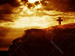 Calvary cross on a rock