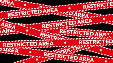 Red and White Striped Warning Tapes with \'RESTRICTED AREA\' Text Crisscrossing Against Black Background
