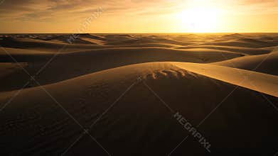 Golden Sunset Over Sand Dunes Landscape with Pixelation Defects Sandscape